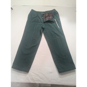 LL Bean Flannel Lined Pants Mens L Green Elastic Waist Canvas Work Outdoor USA